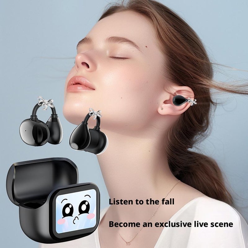 Open Ear Clip Headphones Wireless Earbuds, Waterproof Clip On Headphones with Wireless LED Touch Screen, Open Ear Headphone for Pad Tablet Laptop Android Phones (silvery Butterfly 1set) - Image 5
